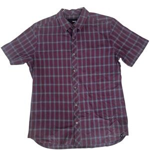 Men's Hurley Plaid Short Sleeve Shirt - Maroon and Gray